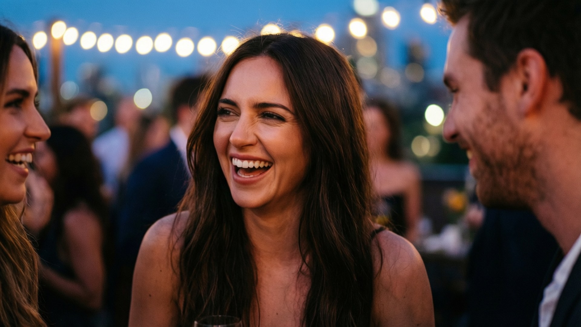 Momento espontâneo de Dakota Johnson rindo com amigos — Papel de parede para celular gratis Dakota Johnson Papéis de Parede