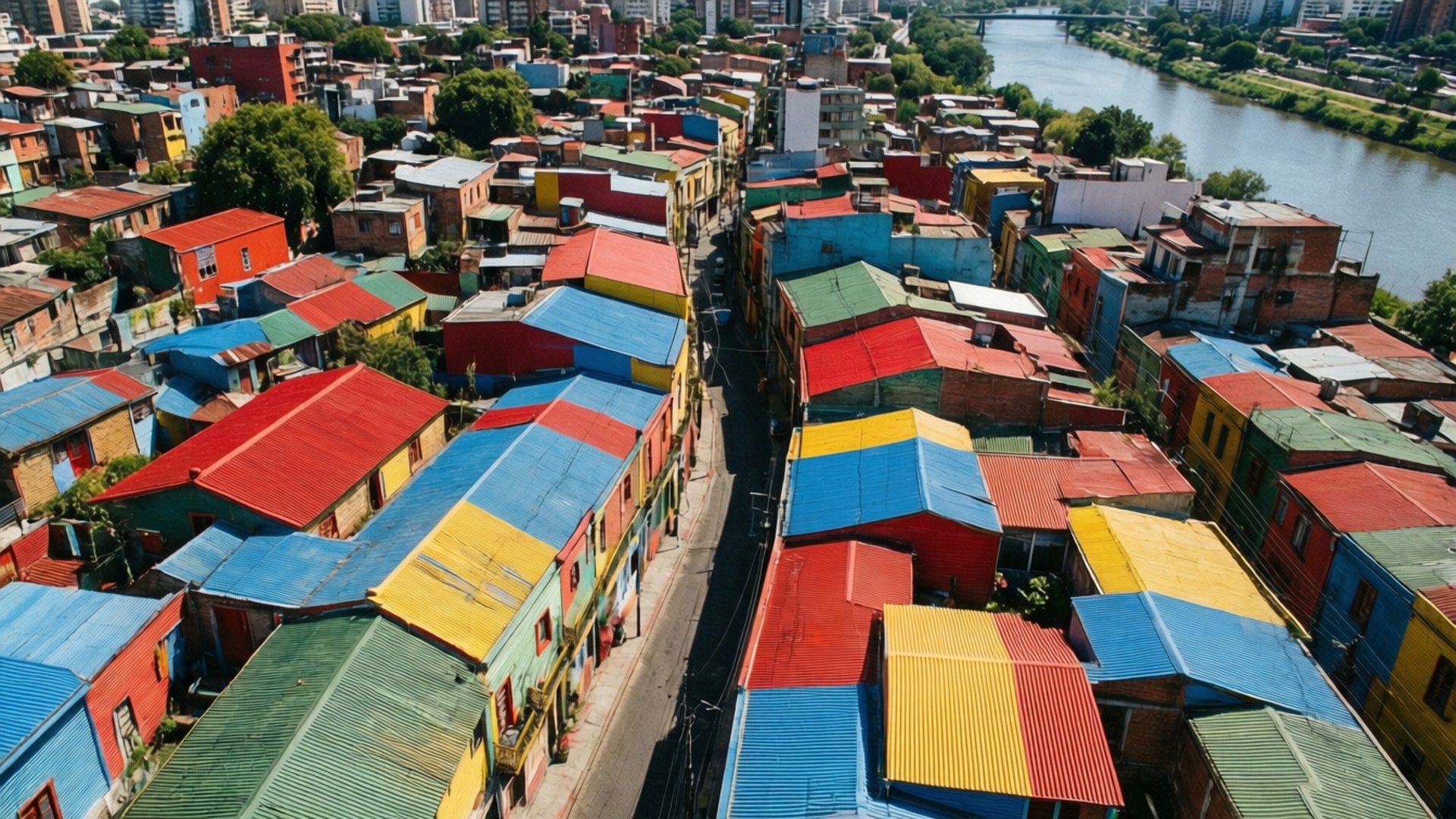 Luftfoto af farverige La Boca-tage