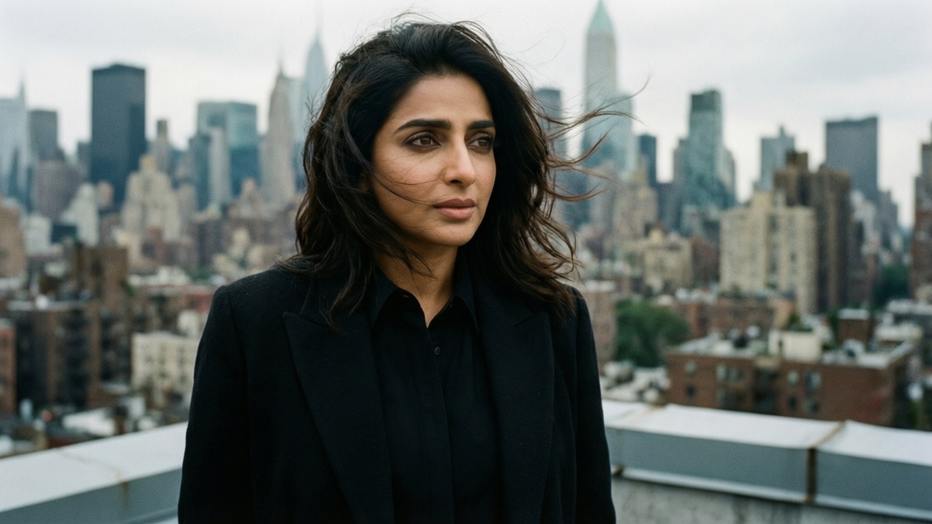 Takttanker Bakgrunner — Parineeti Chopra på takterrasse i svart-hvitt
