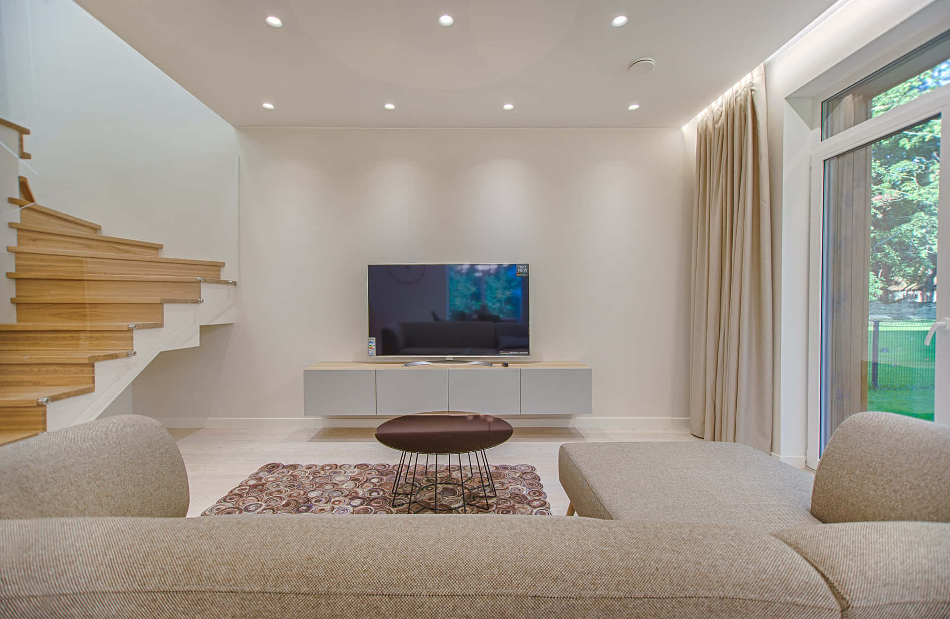 Home Theater Room By Stairs Background