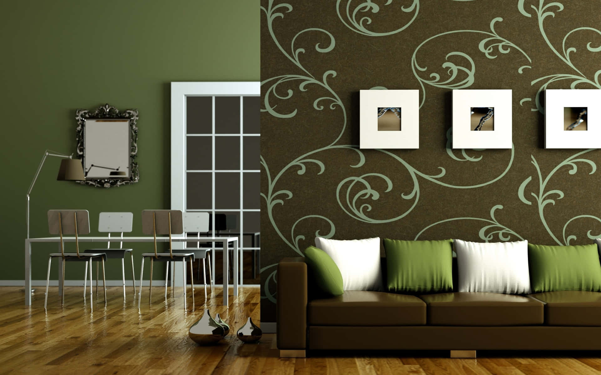Room In Green And Brown Background