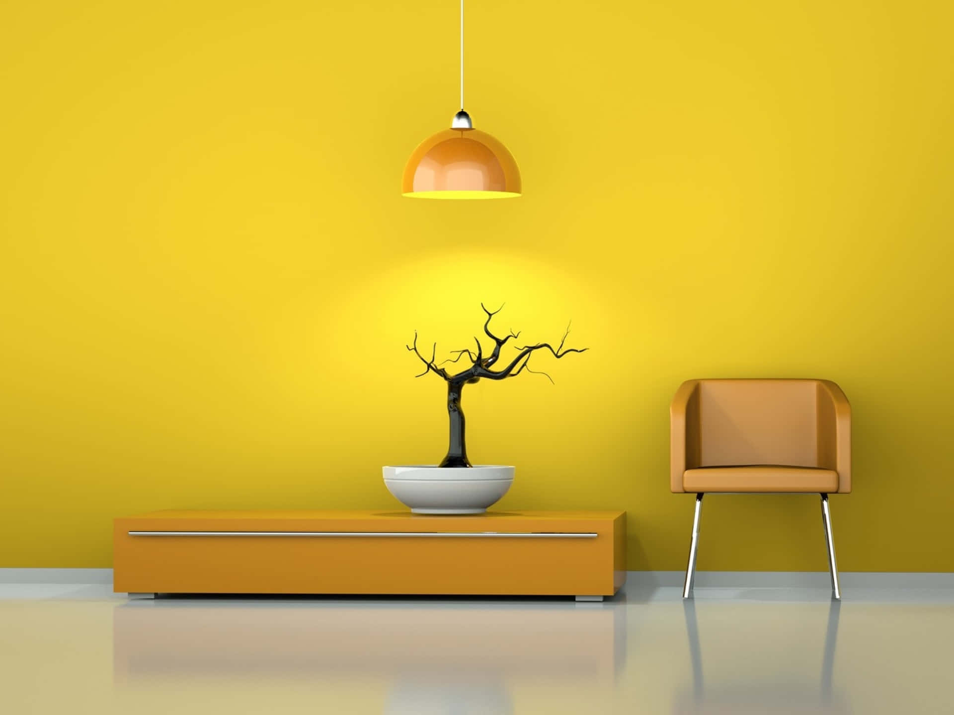 Room With Yellow Wall Background