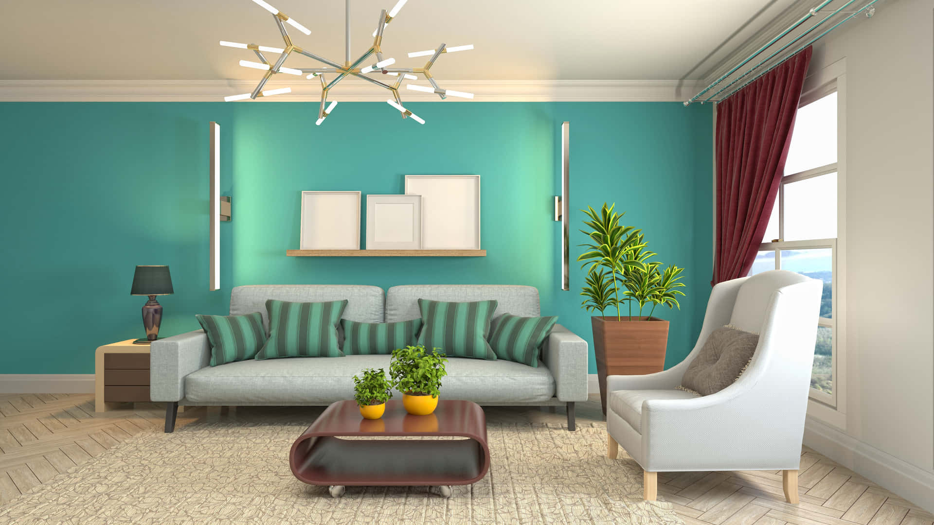 Green Modern Interior Room Background