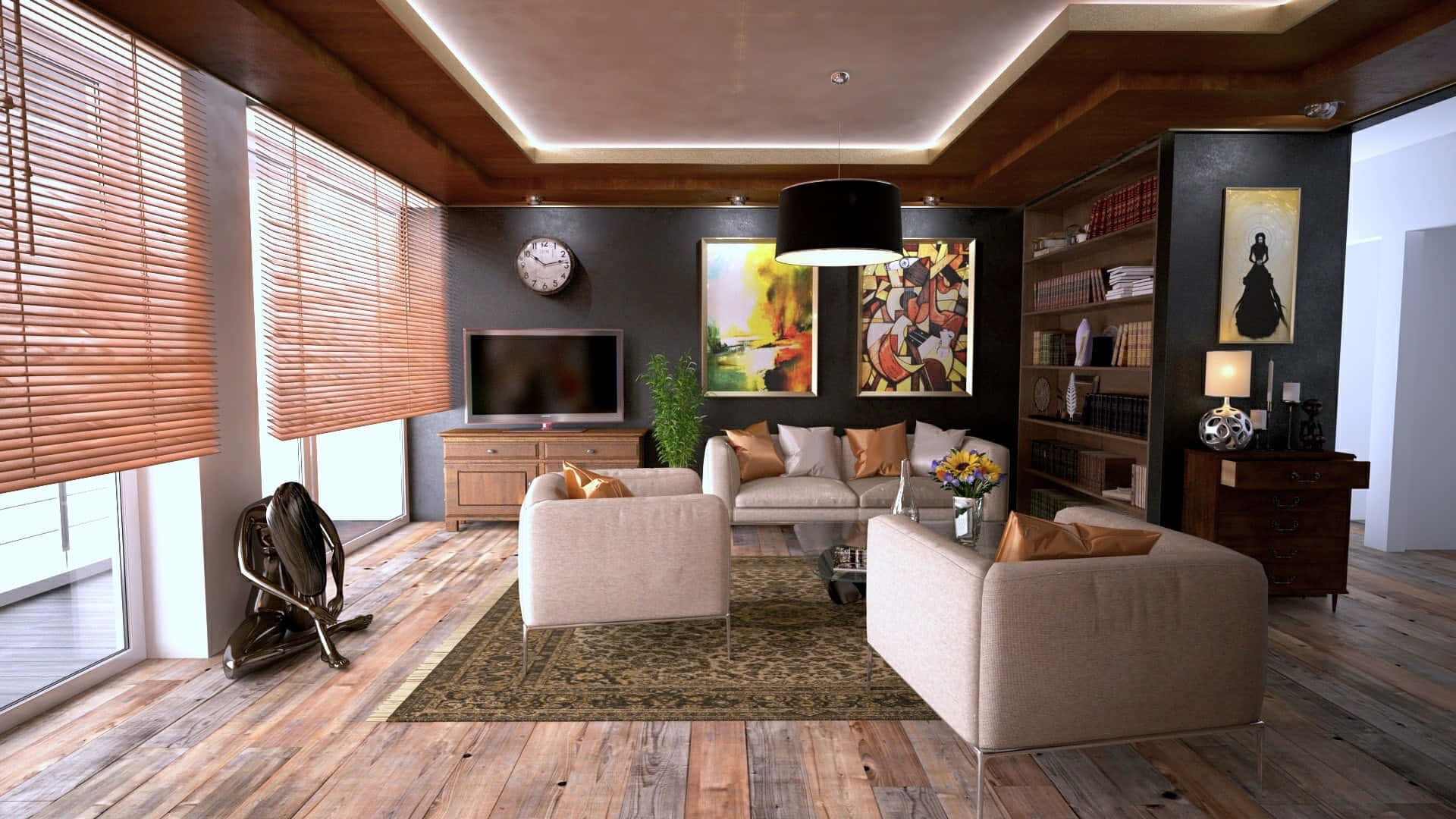 Living Room With Wooden Floors Background