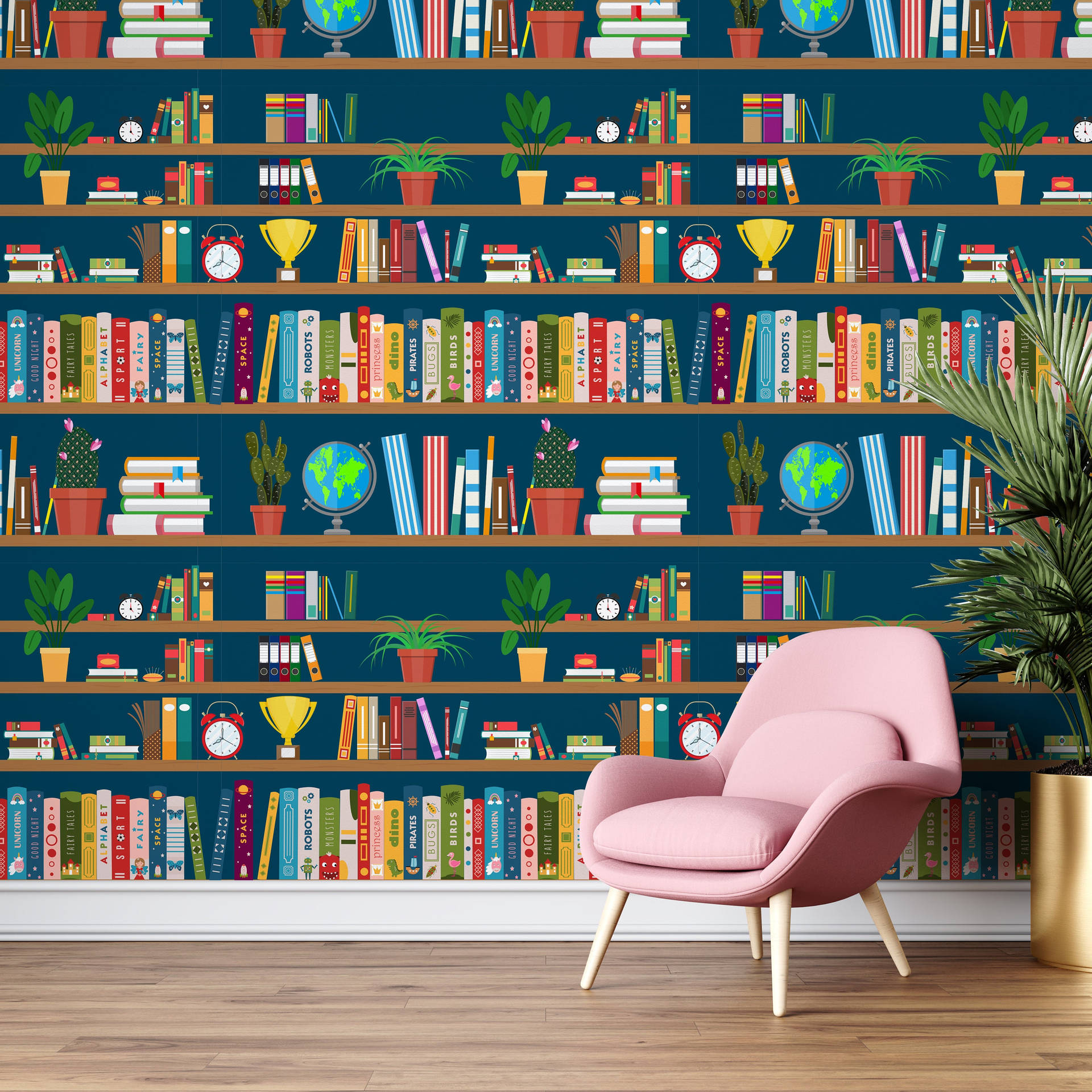Room Painted Bookshelf Wallpaper Wallpaper