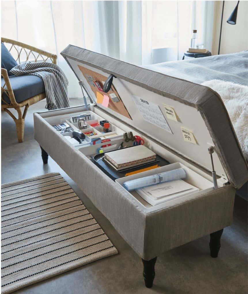 A Storage Bench With A Drawer And A Drawer