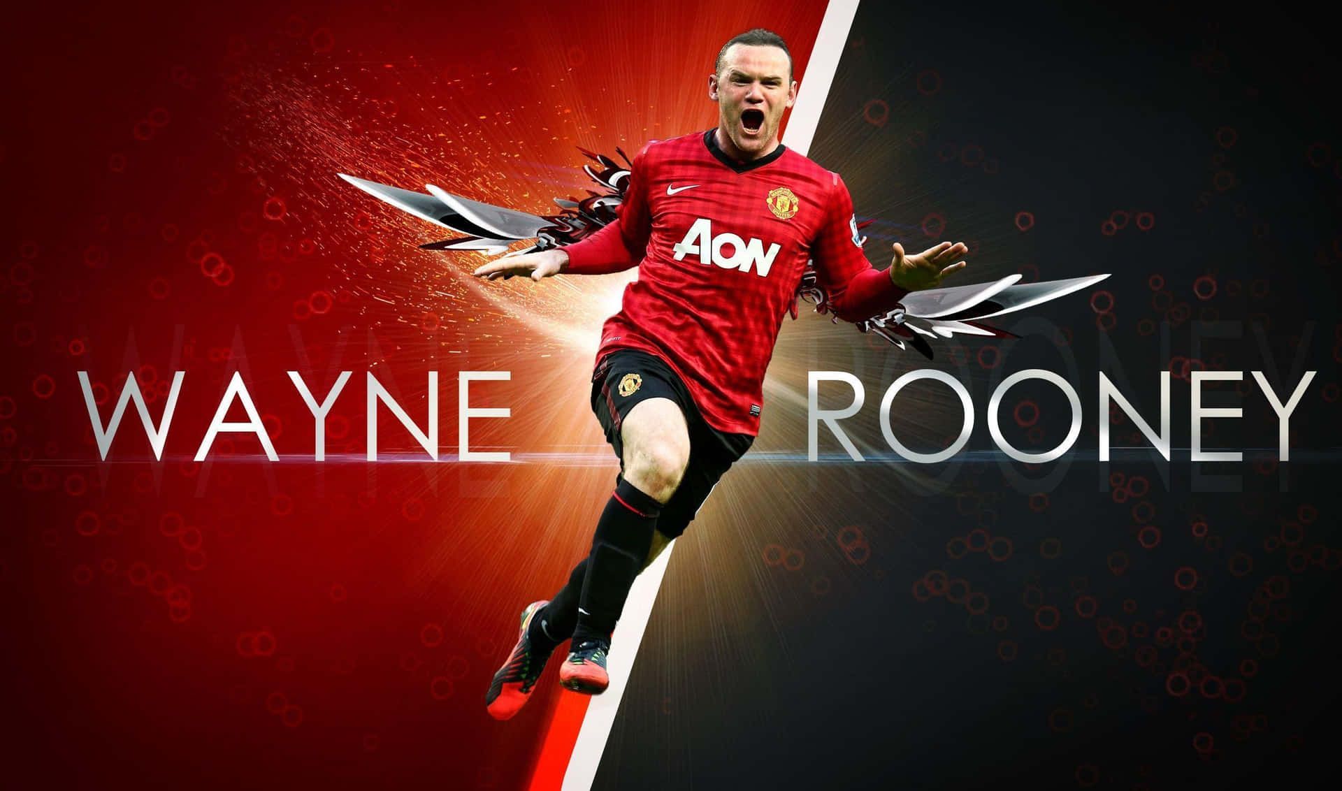 Immaginedi Rooney In Bianco E Nero Con Il Colore Rosso.