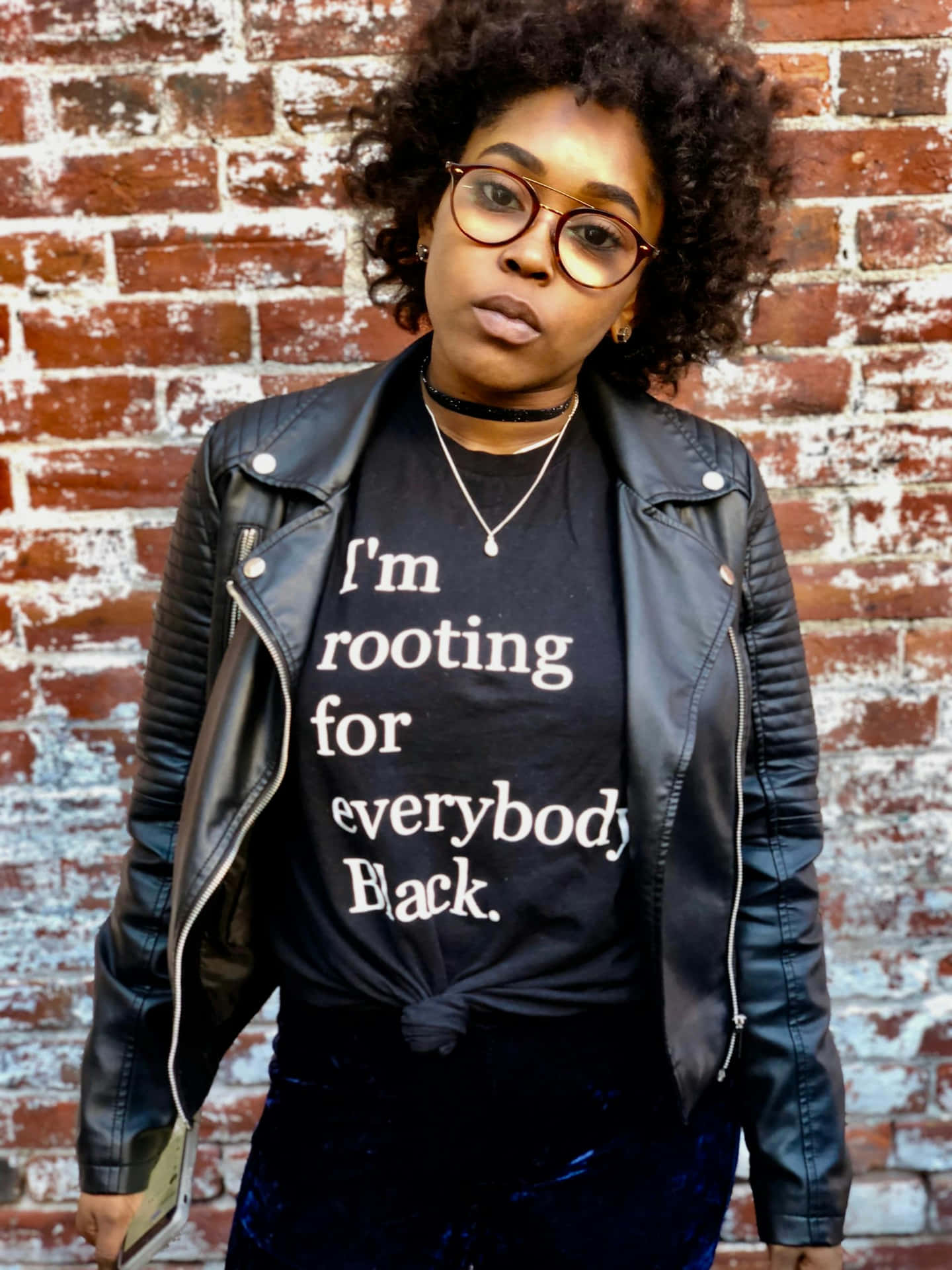 Rooting For Everybody Black_ T Shirt_ Woman Brick Wall Wallpaper