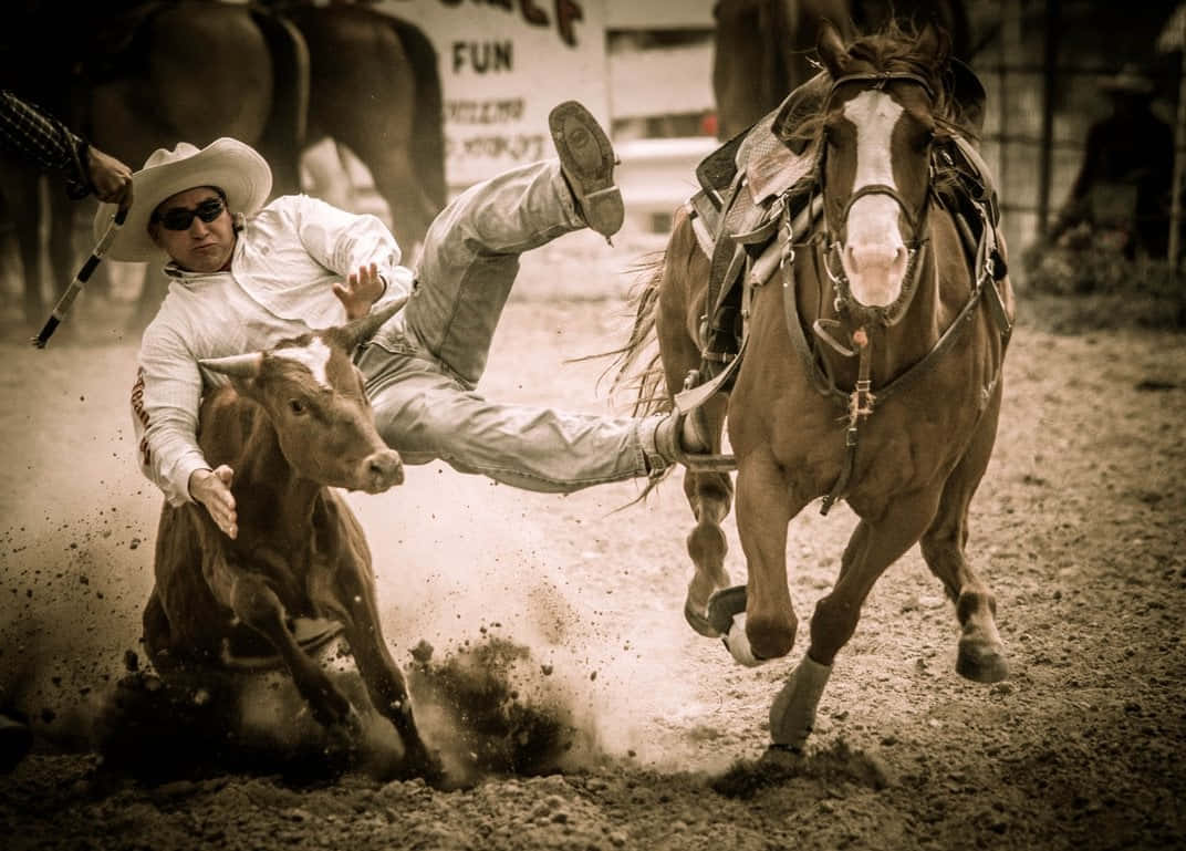 Cowboy Roping a Horse