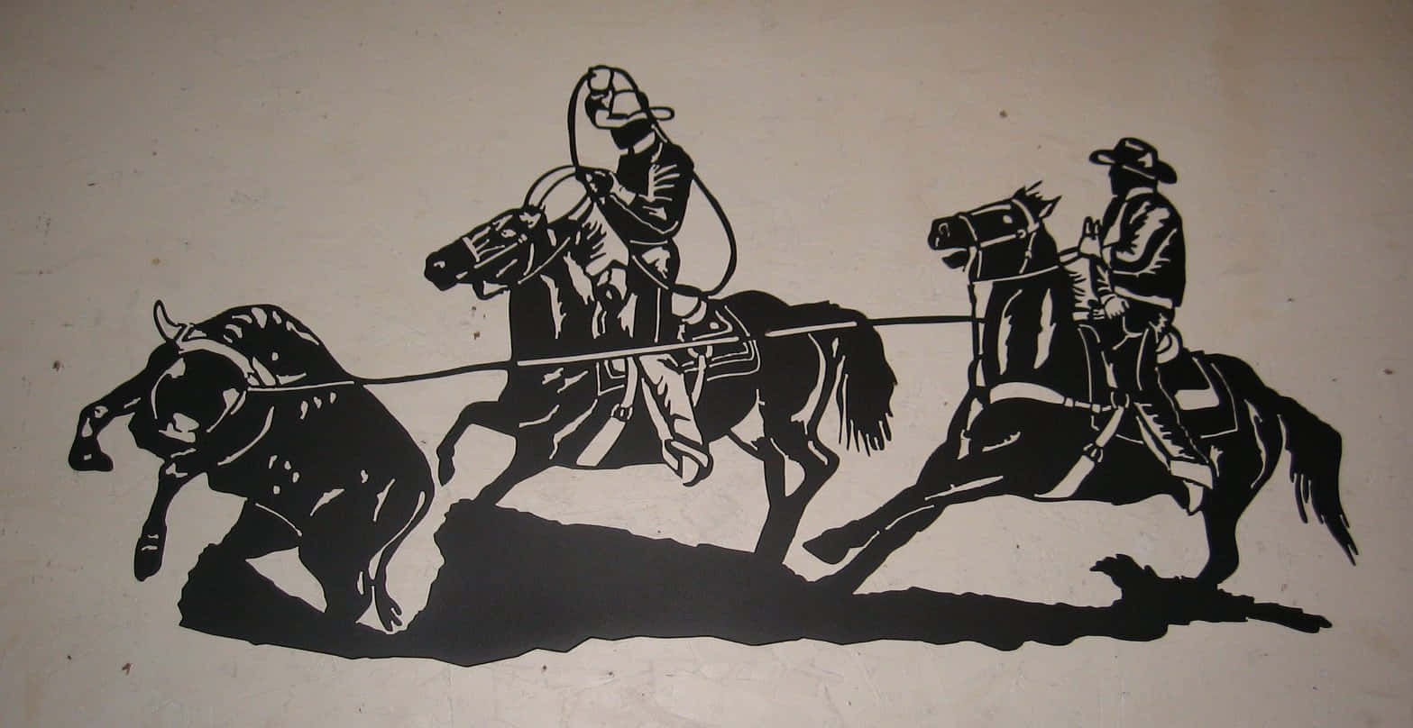 Un'operad'arte Di Metallo Raffigurante Un Torero E Un Cavallo Che Tirano Un Toro.