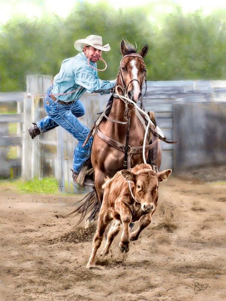Professional Cowboys Roping A Plus-Sized Cow