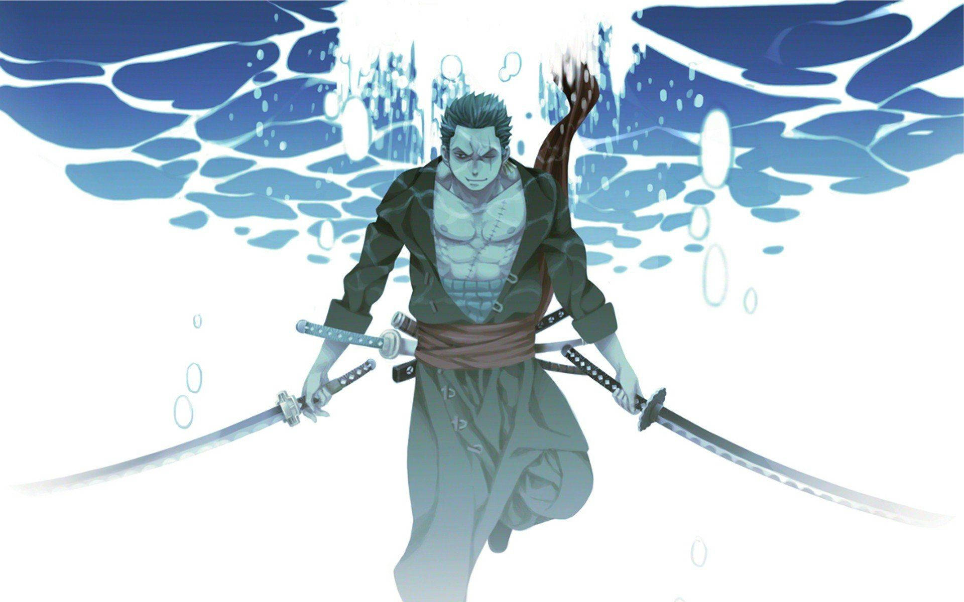Image  Roronoa Zoro Battling His Enemy in the Ocean Wallpaper