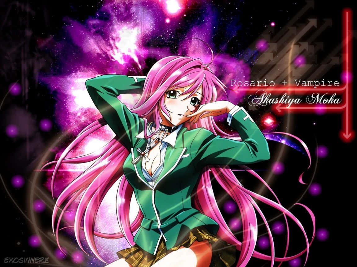 A Girl With Pink Hair And Green Uniform Wallpaper