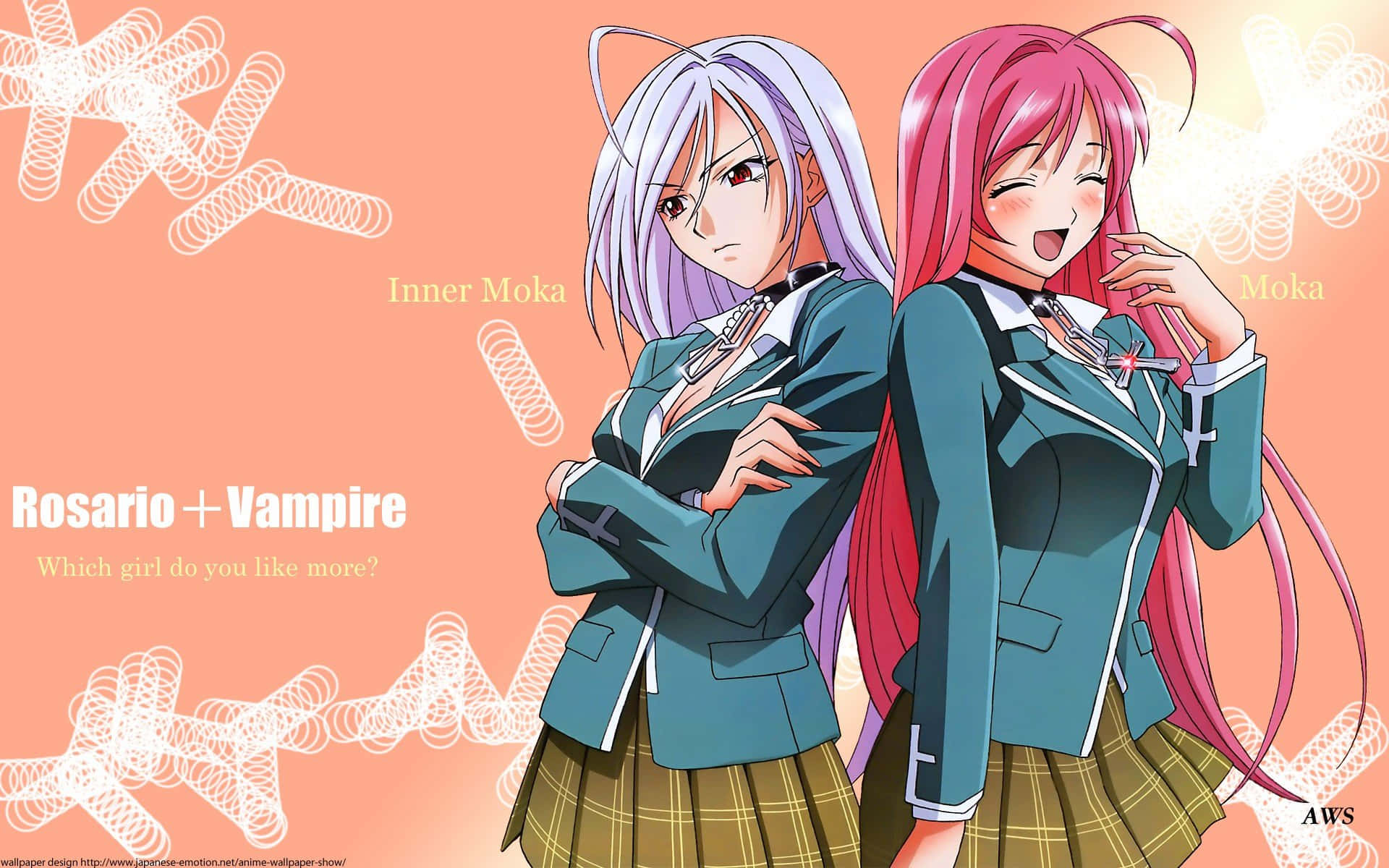 Two Anime Girls In School Uniforms Standing Next To Each Other Wallpaper