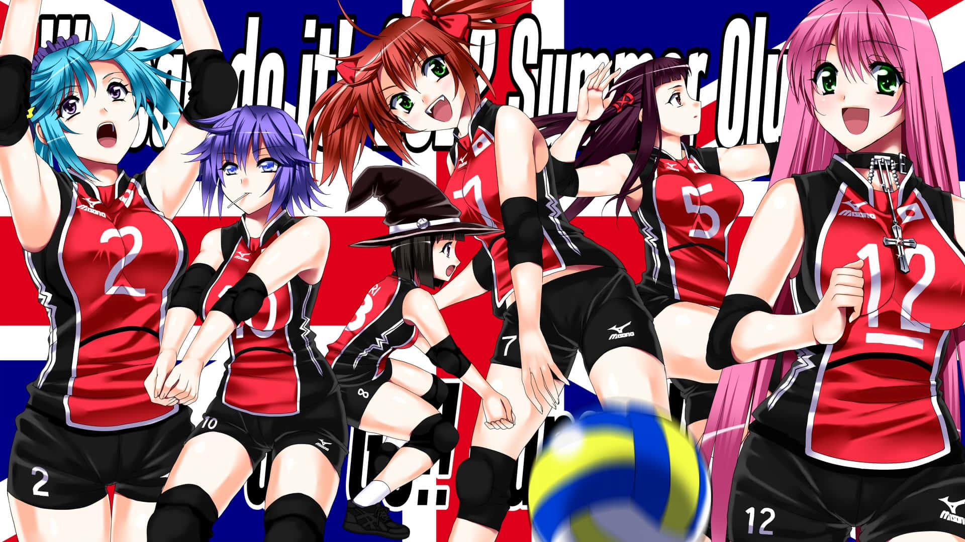 A Group Of Girls In A Volleyball Uniform With A British Flag Wallpaper