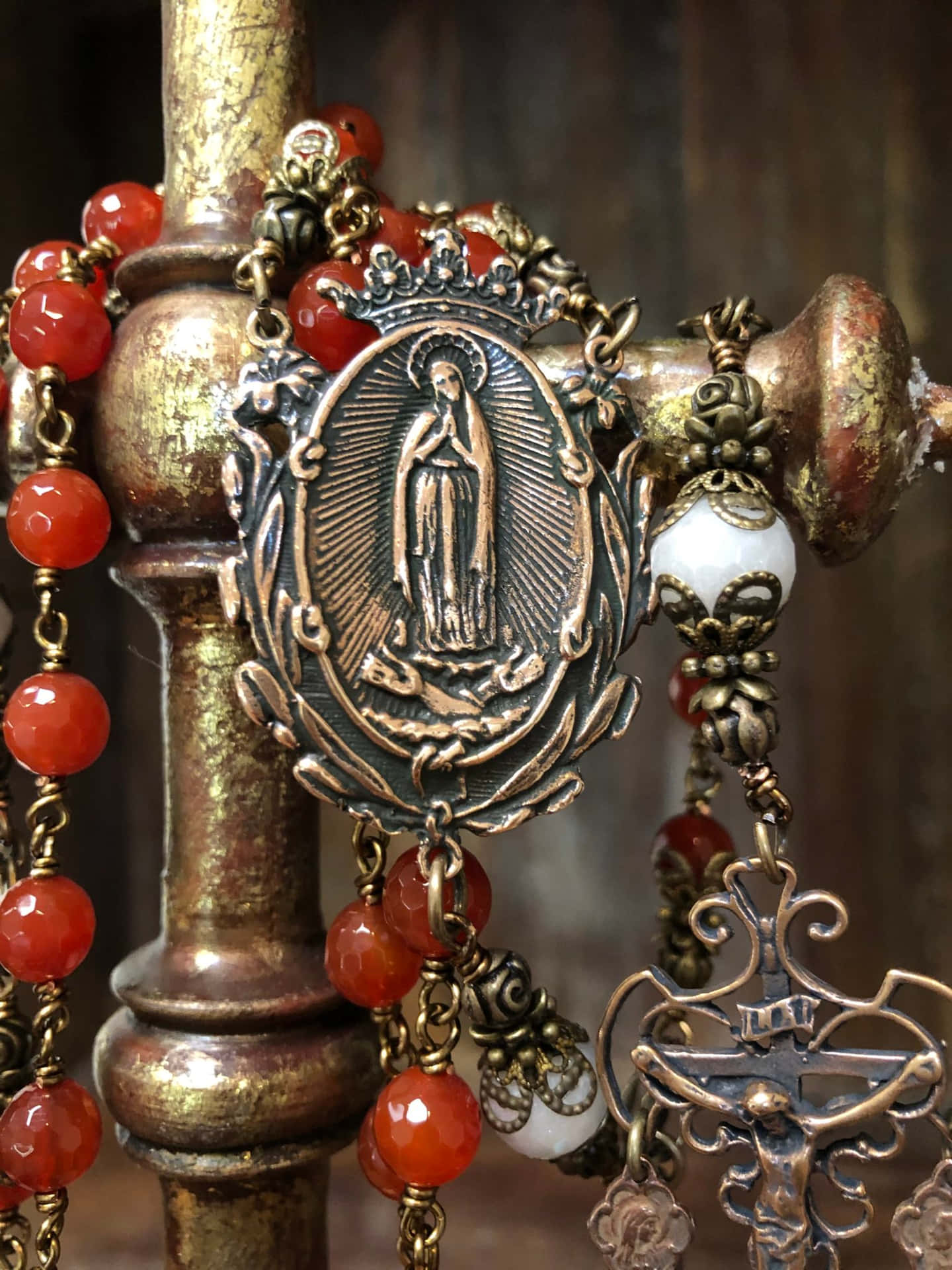 Red Pearl Beaded Rosary Picture