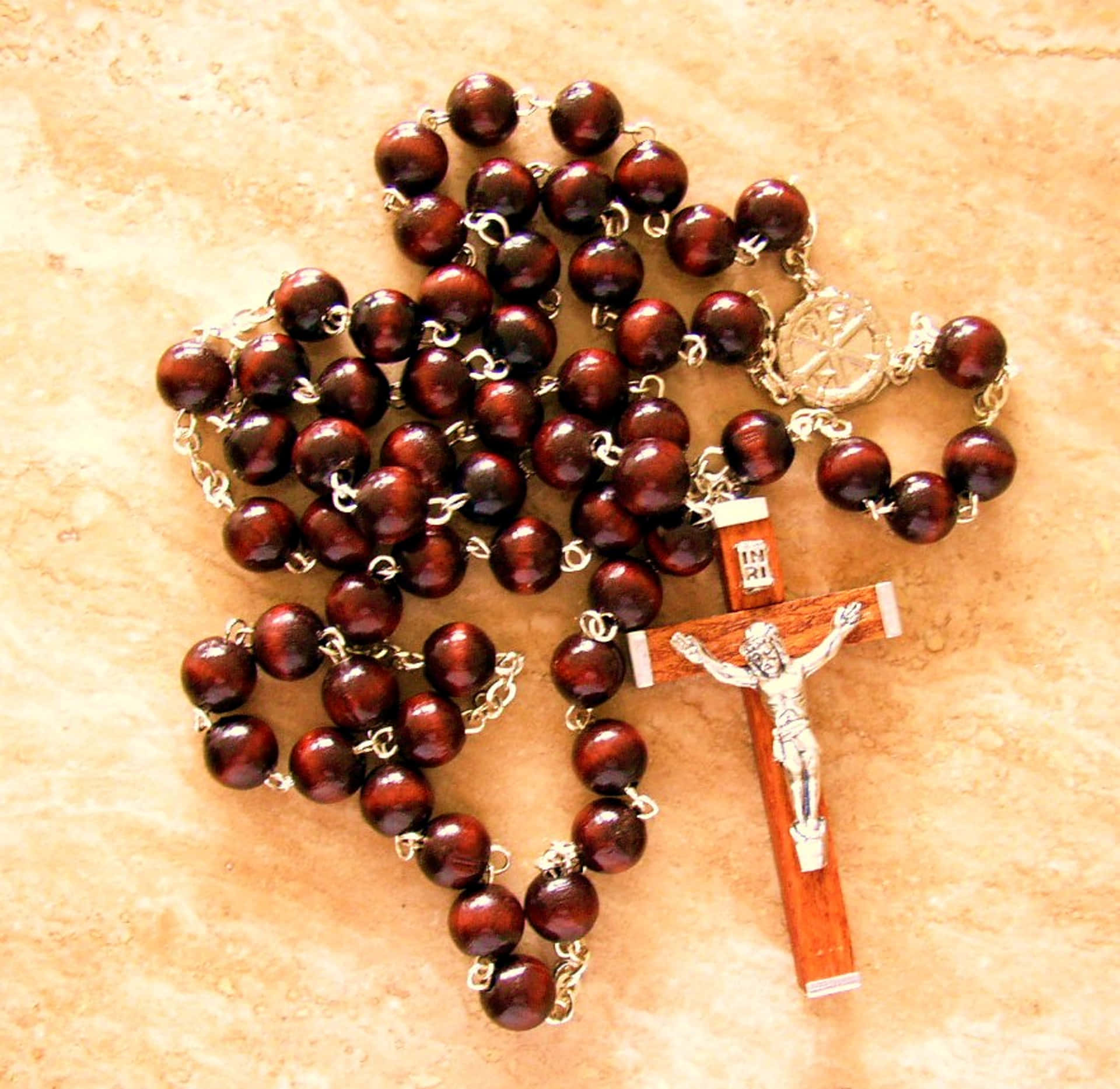 Large Beaded Brown Rosary Picture