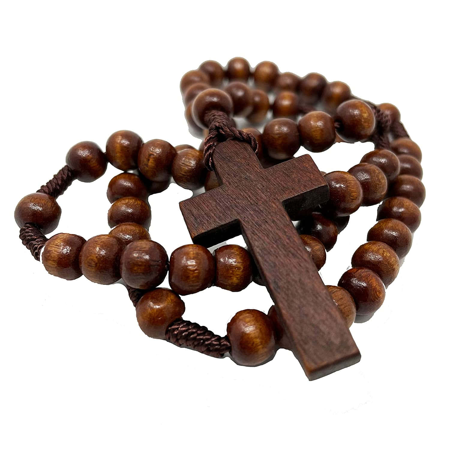 a wooden rosary with a cross on it