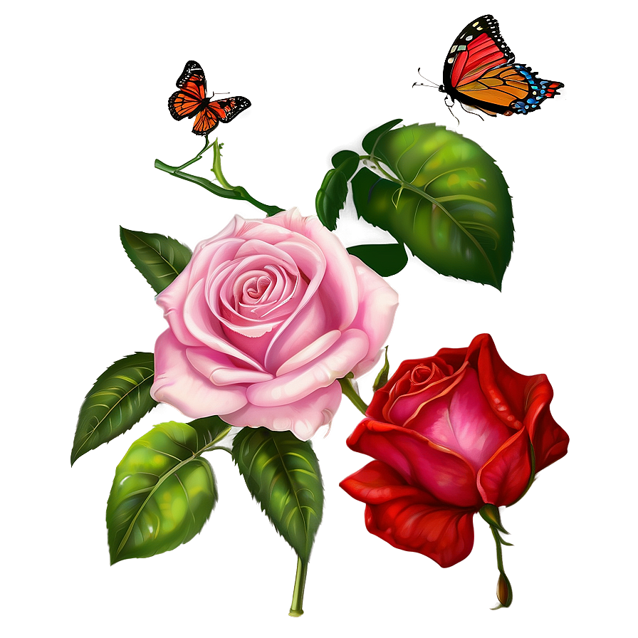 Rose And Butterfly Clipart Png Txu64 PNG