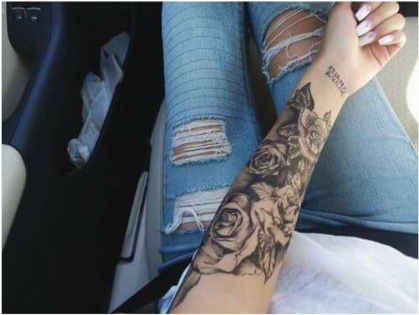 Rose Arm Tattoo Denim Jeans PNG