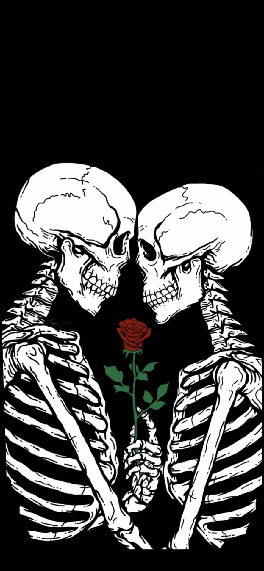 Rose Between Skeleton Love Wallpaper