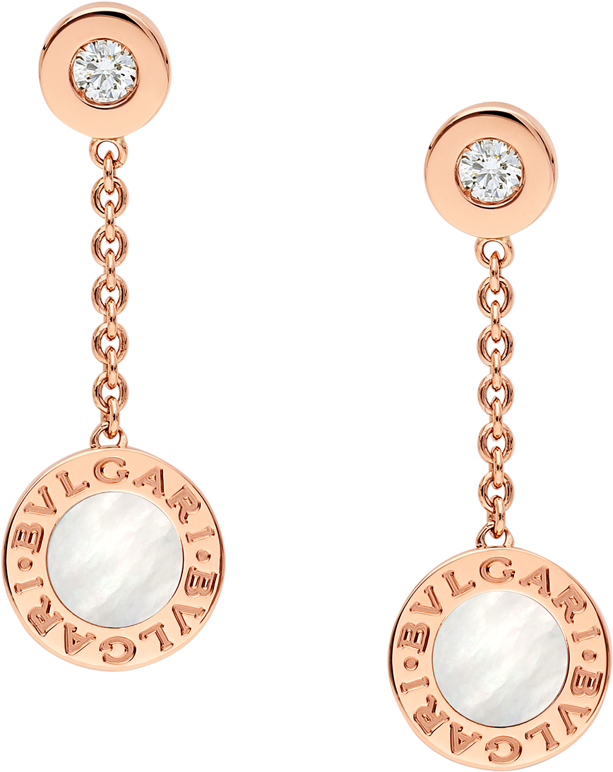Rose Gold Diamond Chain Earrings Bvlgari PNG