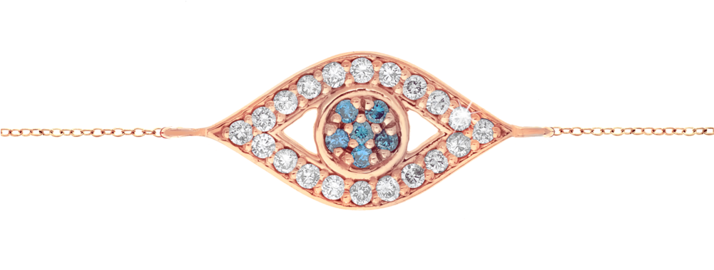 Rose Gold Evil Eye Braceletwith Diamondsand Sapphires PNG