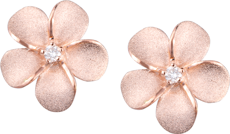 Rose Gold Flower Earringswith Diamonds PNG