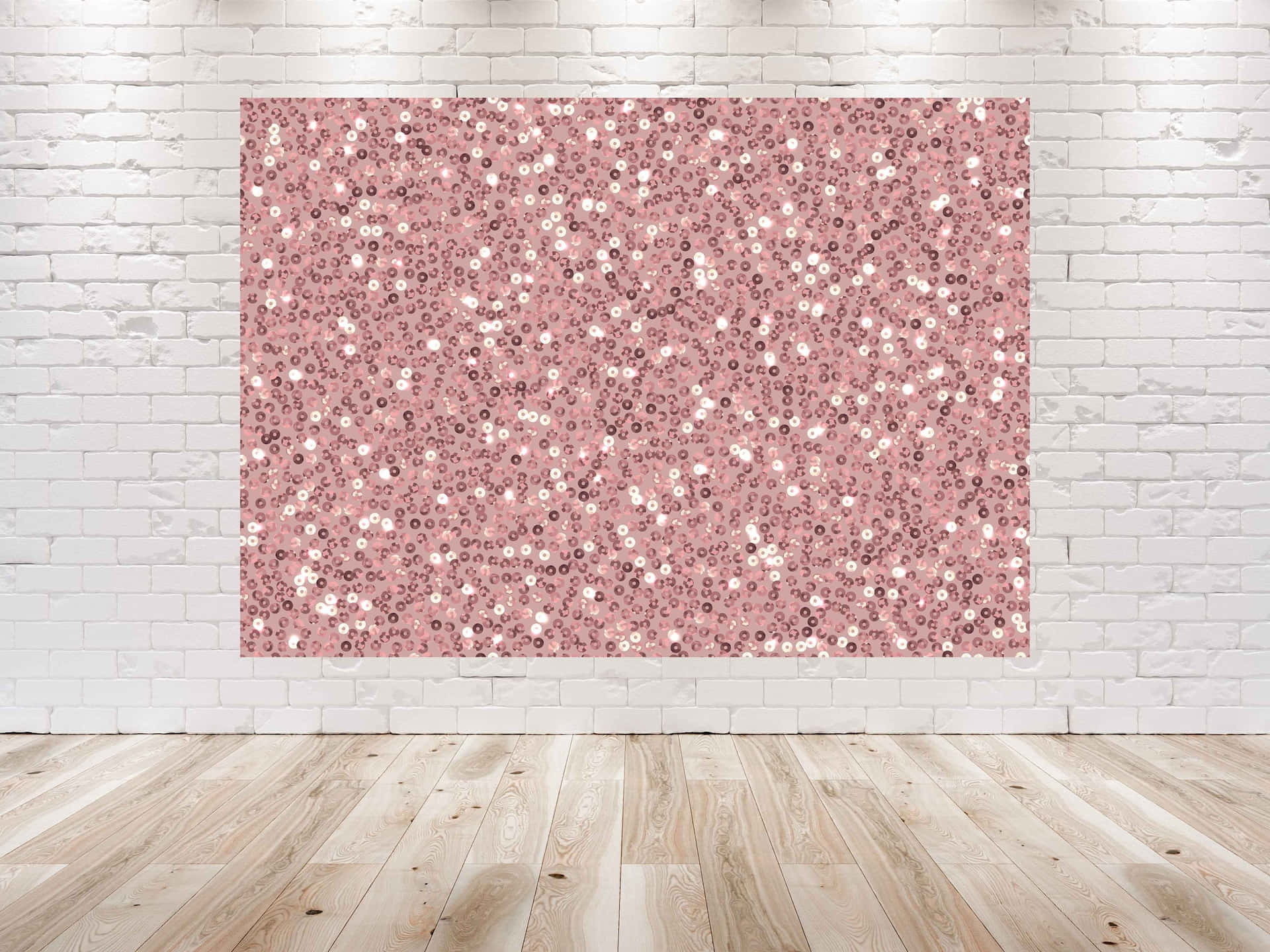 Rose Gold Glitter Rug White Brick Wall Wallpaper