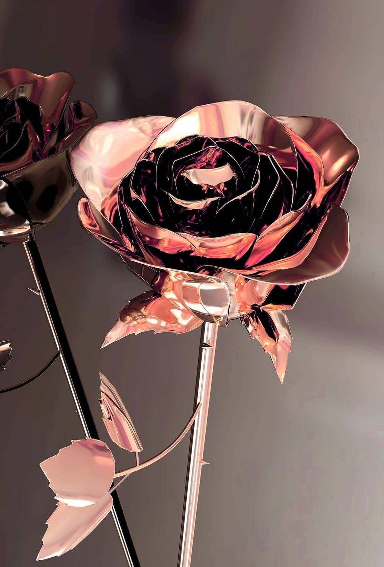 Rose Gold Metallic Roses Aesthetic Wallpaper