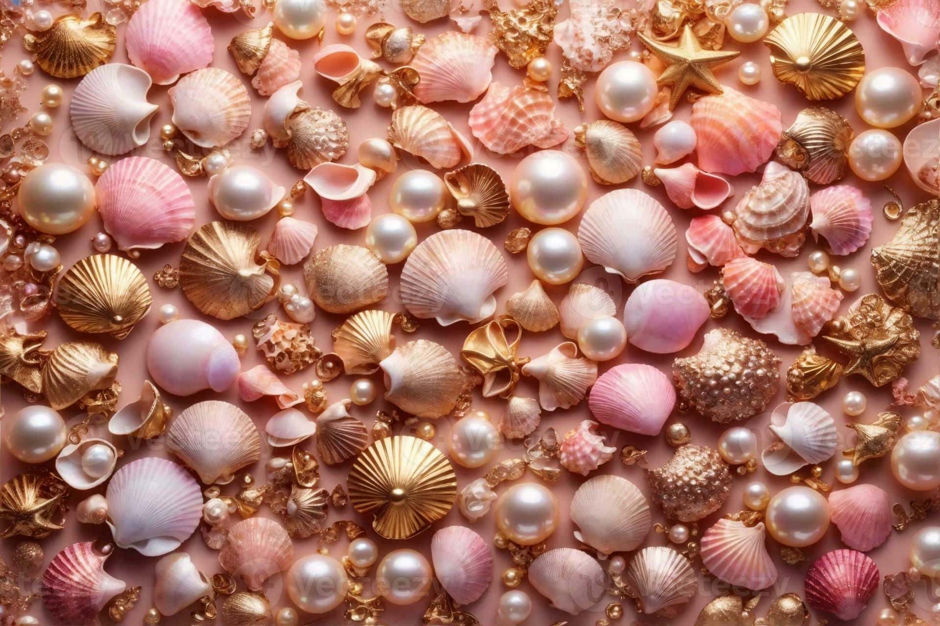 Rose Gold Seashell Pearls Aesthetic Wallpaper