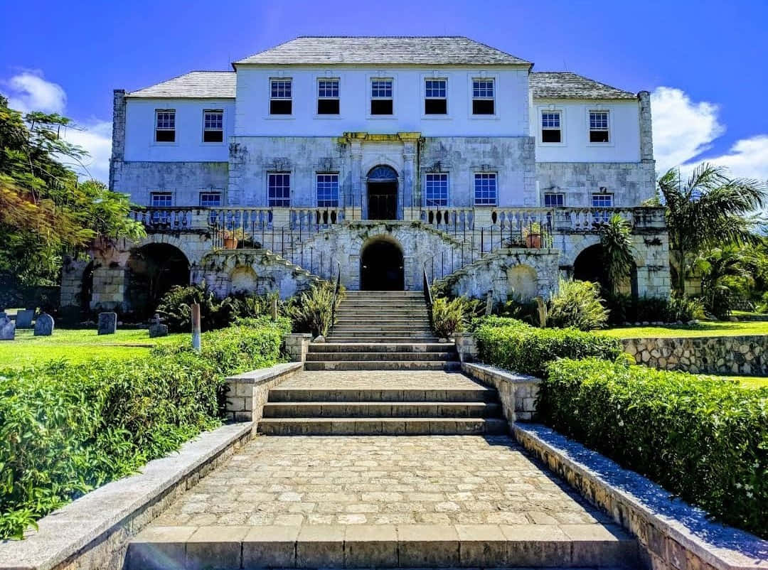 Majestic stone steps leading to the historic Rose Hall Great House in Jamaica. Wallpaper