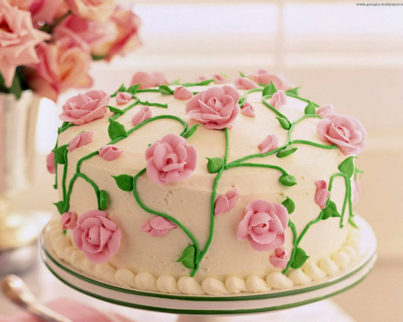 Torta Fiore Di Buon Compleanno Rosa Sfondo