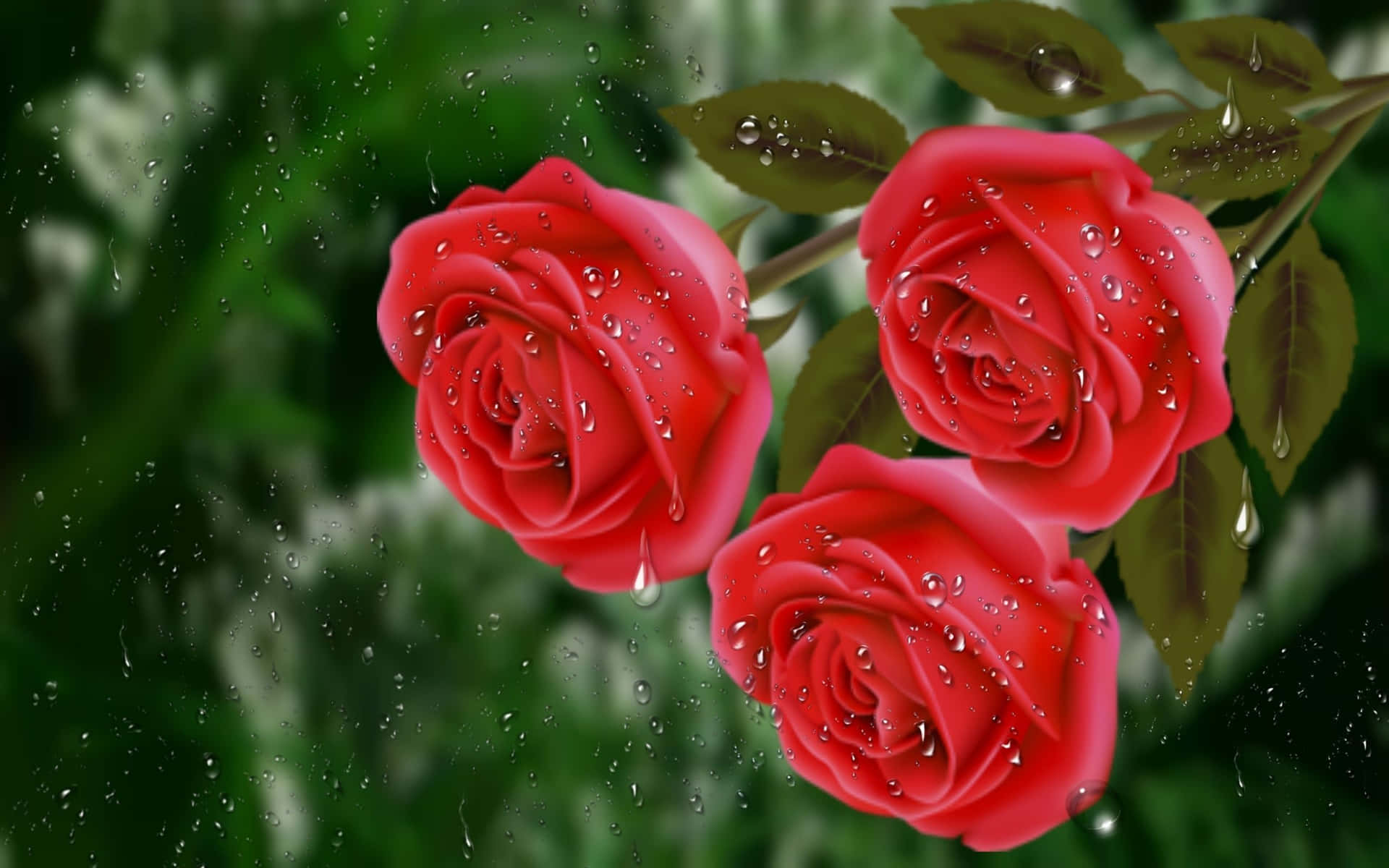 Rosabesada Por La Lluvia En Plena Floración. Fondo de pantalla