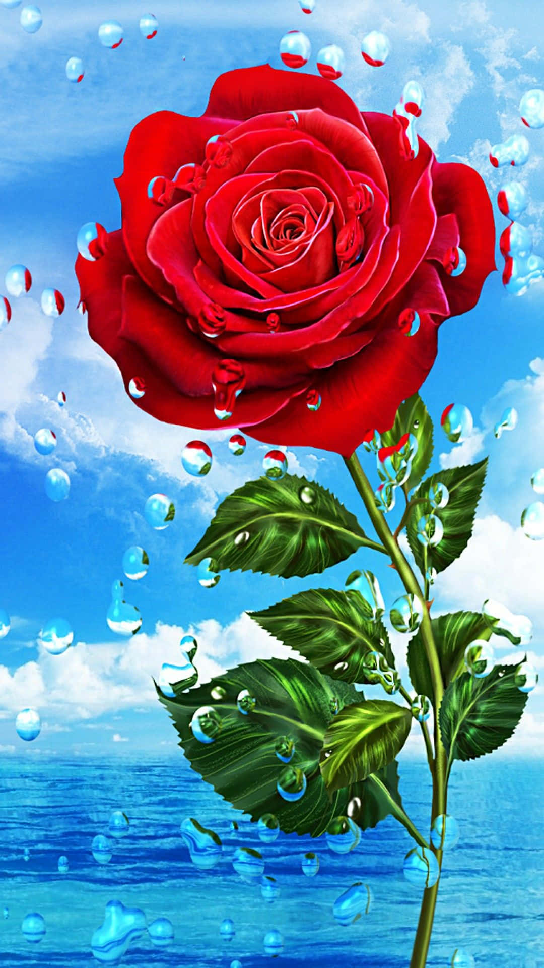 Einerote Rose Im Wasser Wallpaper