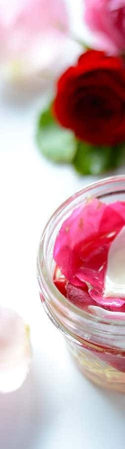 Aceitede Rosa Lujoso En Una Botella De Cuentagotas De Vidrio Con Rosas Rojas Frescas. Fondo de pantalla
