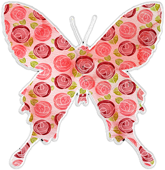 Rose Patterned Butterfly Illustration PNG