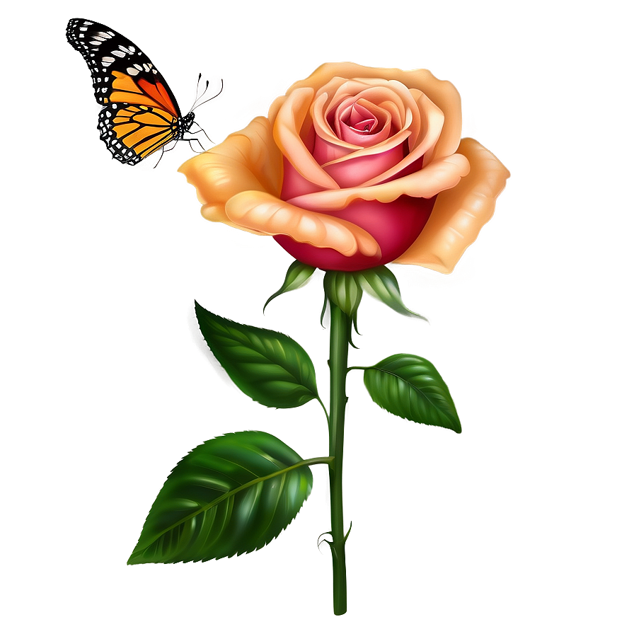 Rose With Butterfly Png 04292024 PNG