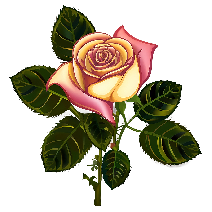 Rose With Leaves Clipart Png Xau PNG
