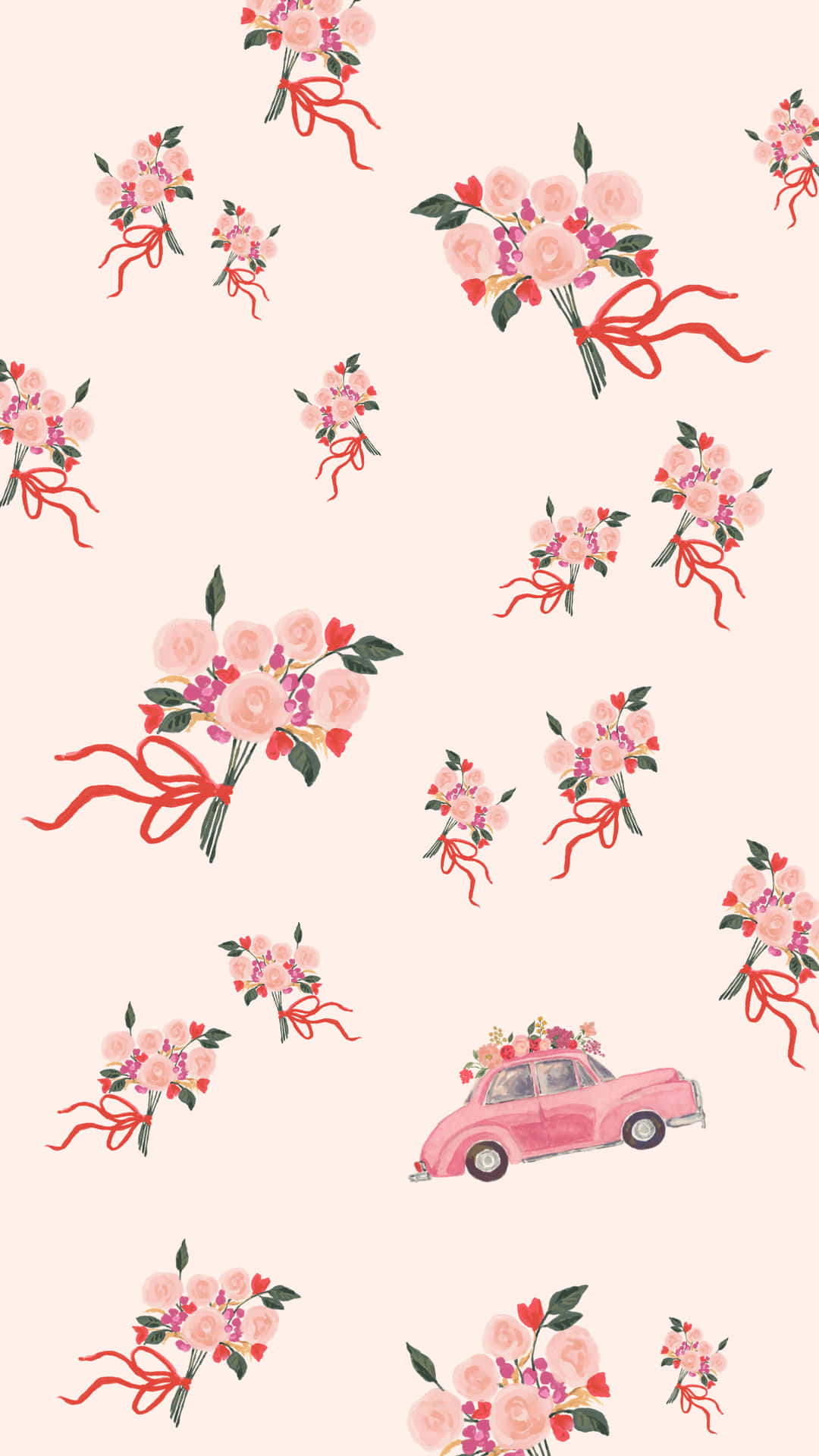 Roses Bouquet And Car Aesthetic Valentine's Day Wallpaper