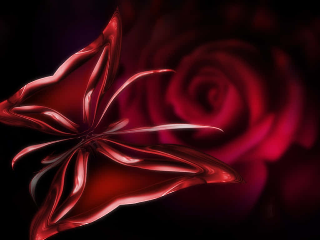3D Red Butterfly And Rose Picture