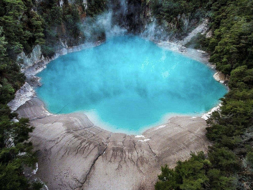 Rotorua Geothermal Blue Lake Aerial View.jpg Wallpaper