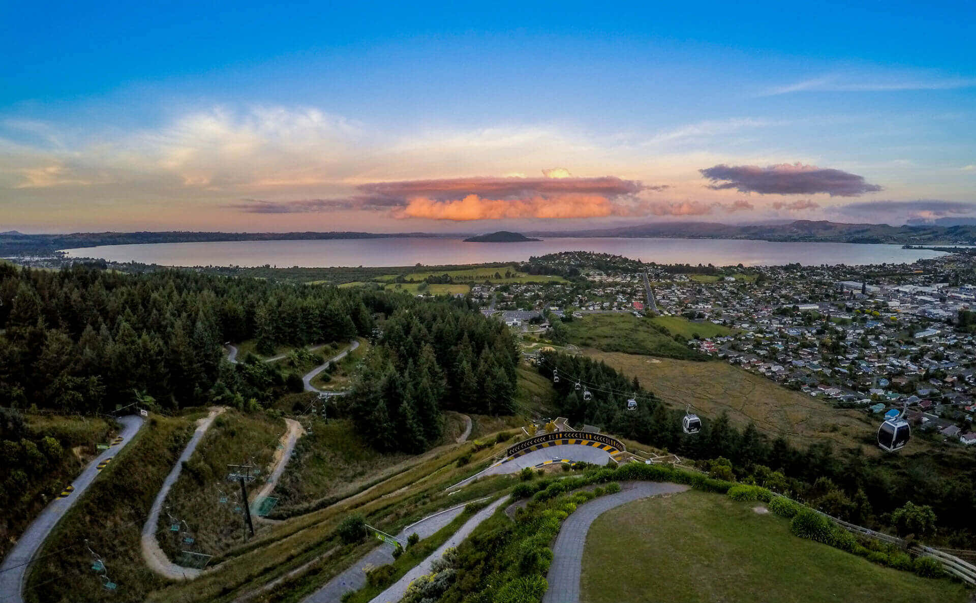Rotorua Sunset Aerial View Wallpaper