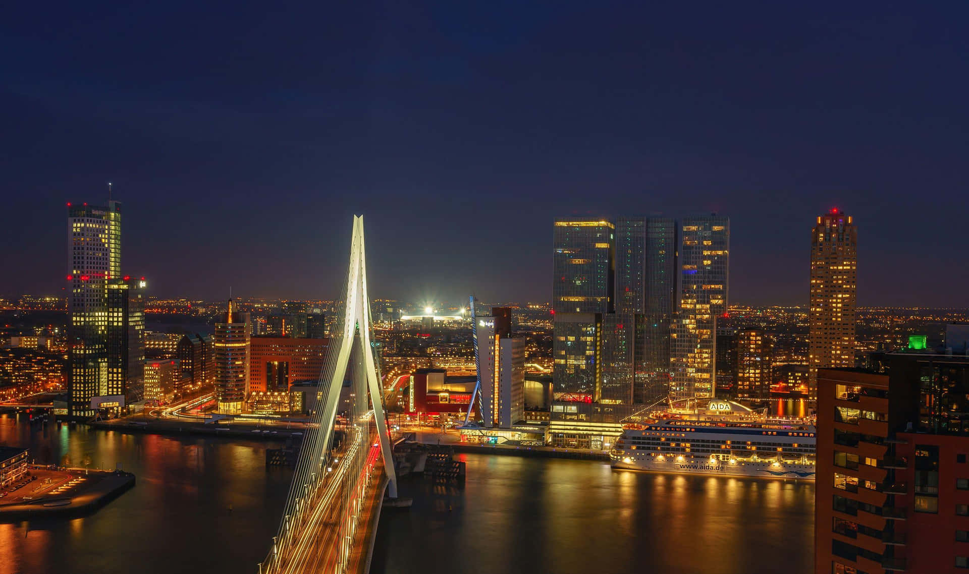 Rotterdam Skyline Night View Wallpaper