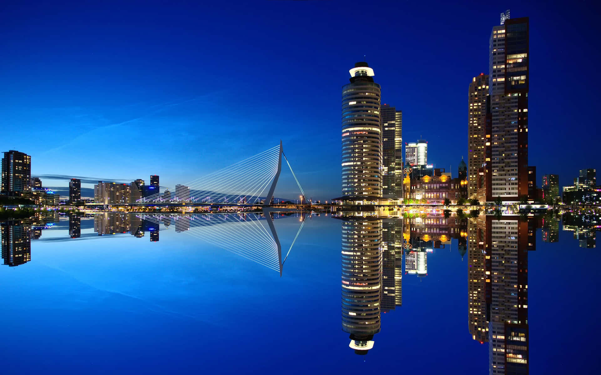 Rotterdam Skyline Reflectionat Night Wallpaper
