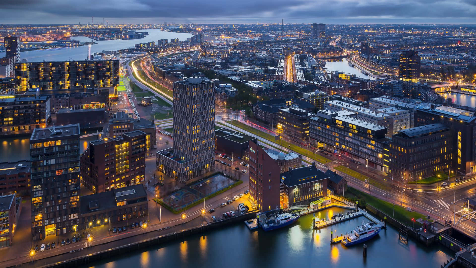 Rotterdam Skyline Twilight Wallpaper