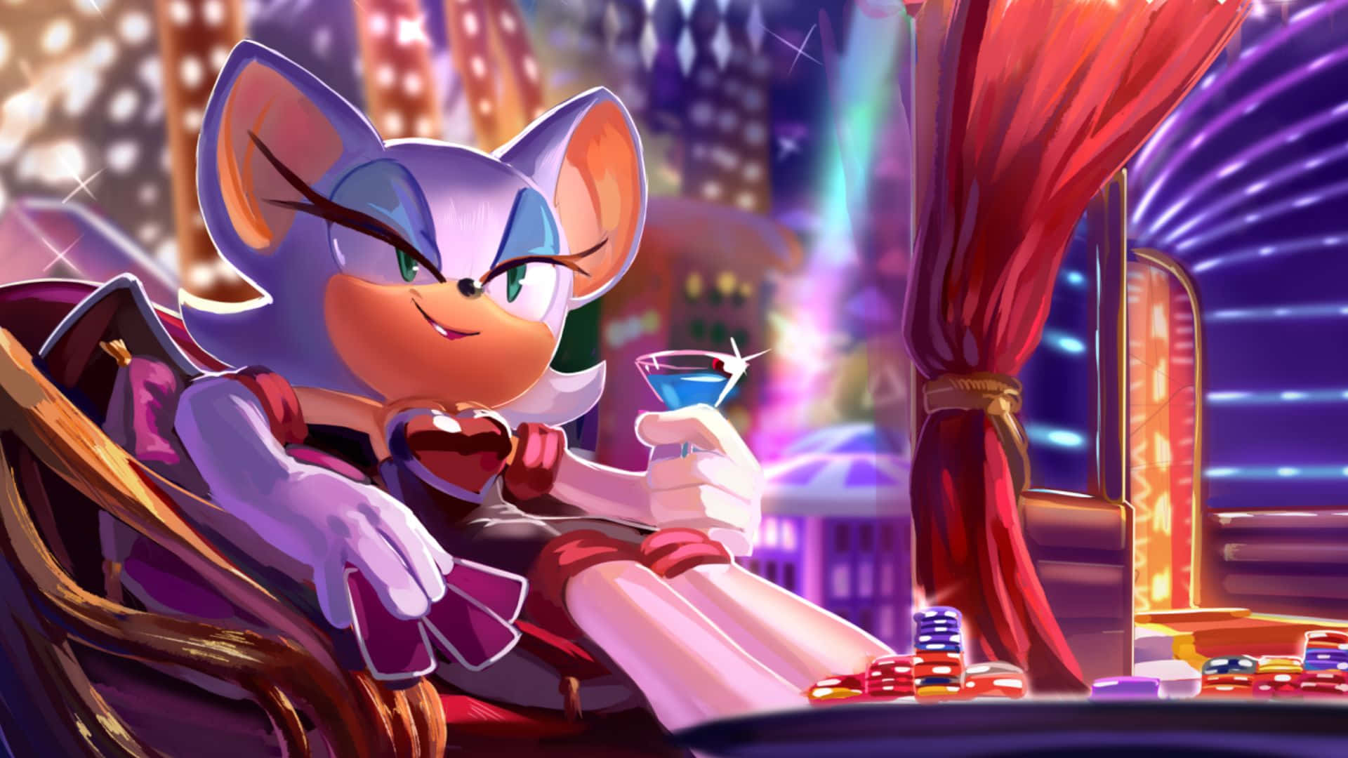 Rouge the Bat striking a pose in action-packed scene Wallpaper