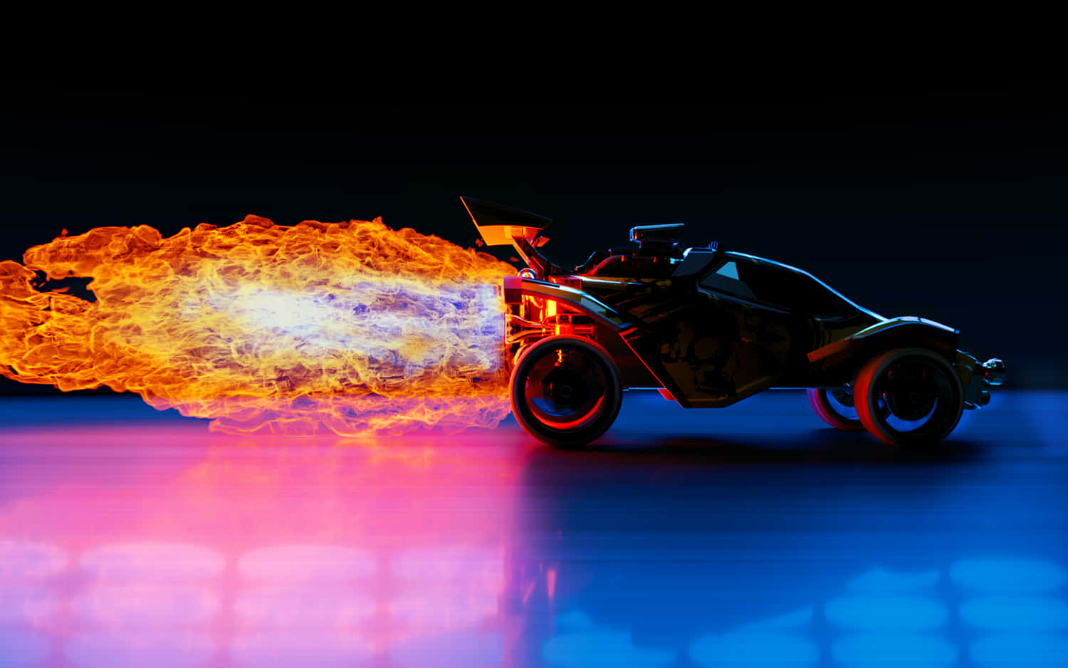 En legetøjsbil med flammer, der kommer ud af den. Wallpaper