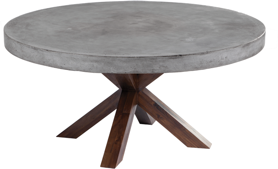 Round Concrete Top Dining Tablewith Wooden Legs.png PNG