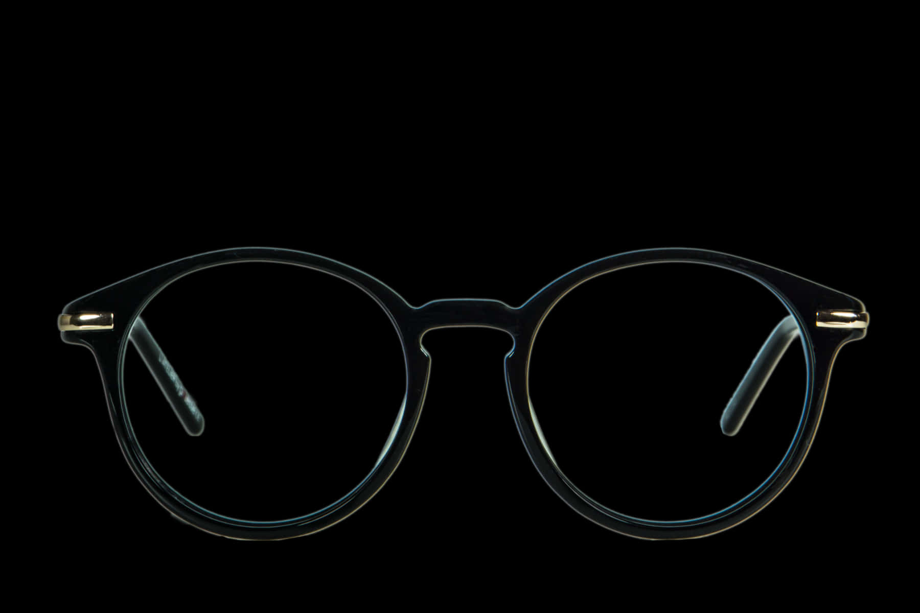 Round Frame Glasses Black Background PNG